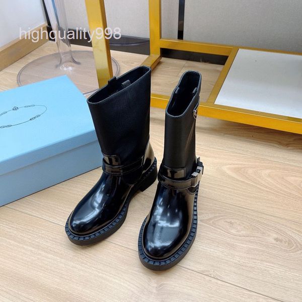 

boots high end quality thick soled medium tube martin boots women's short autumn and winter british style belt buckle trend, Black