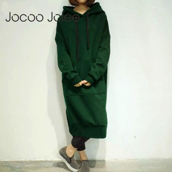 

jocoo jolee women long sweatshirt dress 2019 winter women casual hooded long sleeve split fleece loose party pullover vestido1, Black
