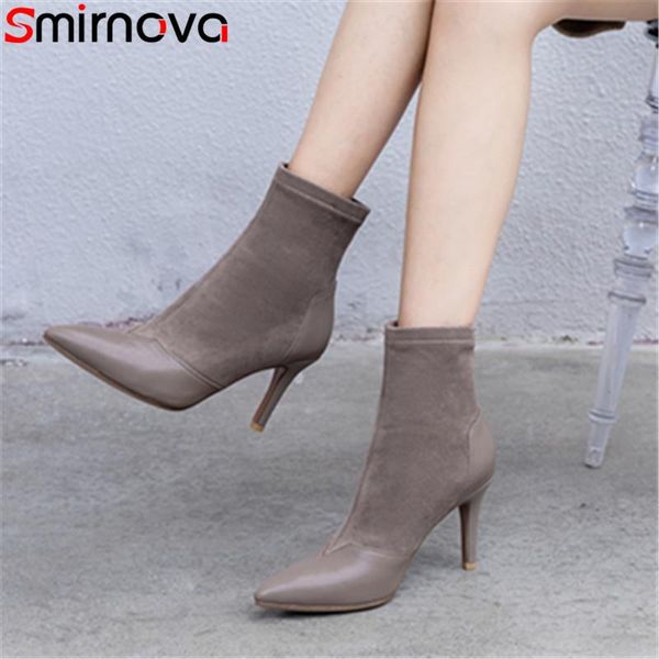 

smirnova 2020 новая прибытия осенние ботинки лордовые женские натуральная кожа + флодар тонкая тонкие сапоги на высоком каблуке дамы платье, Black
