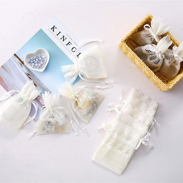 

white wedding candy drawstring bag feather lace jewelry dried flowers storage bag slub yarn gift pouch h bbylrm xmhyard