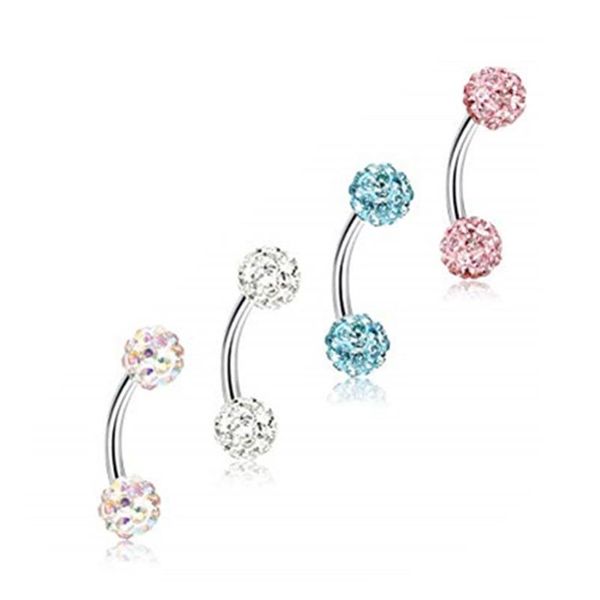 

2pcs stainless steel eyebrow piercing ring crystal curved glitter eyebrow helix piercing labret ear women body pircing jewelry f bbyxyh, Silver