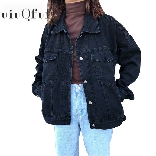 

black denim jacket casual vintage women's coats streetwear outwear loose female long sleeve autumn winter girls korean 201210, Black;brown