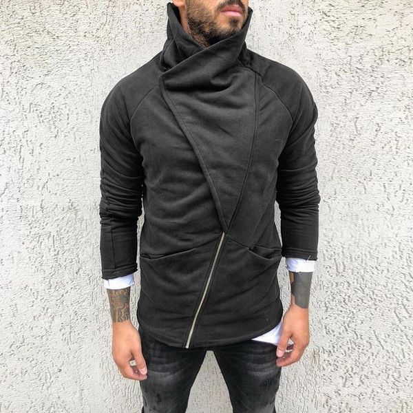 

2020 men's solid color zip up hoodie classic winter hooded sweatshirt zipper fleece warm cardigan jacket coat autumn, Black;brown