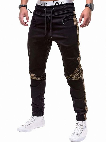 

men camo print drawstring waist pants x10i#, Black