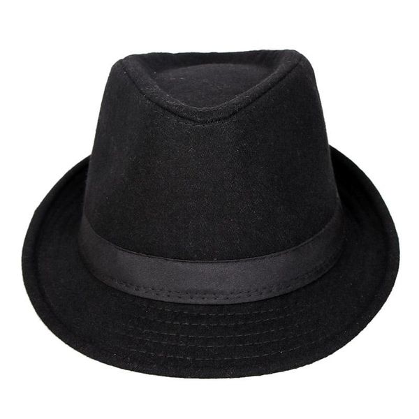 

классическая новая осень 2020 мужская зимняя шерсть fedora hat мужчины короткие края джентльмена джаз фетр шляпы черные fedos, Black;white