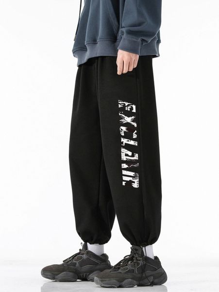 

men letter graphic slant pockets sweatpants d3mb#, Black