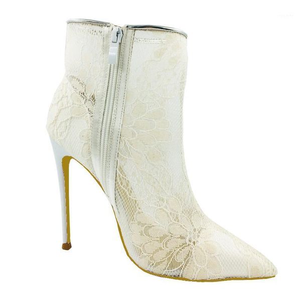 

new flower lace ankle boots thin high heels genuine leather breathable elegant women summer boots1, Black