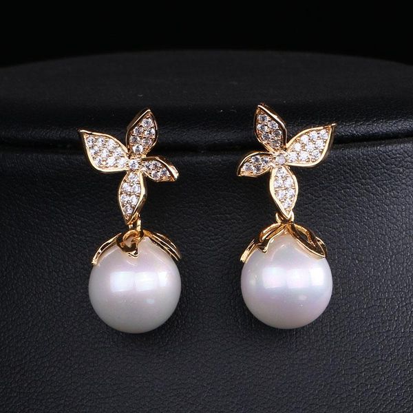 

dangle & chandelier weimanjingdian cubic zirconia cz crystal butterfly and shell pearl earrings for women girls jewelry gifts, Silver