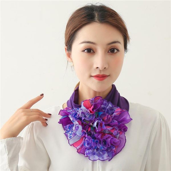 

floral neck ring scarf chiffon collar tie women muslim hijab hat indian turban solid lady office neckerchief skinny hair scarves wmtwet, Blue;gray