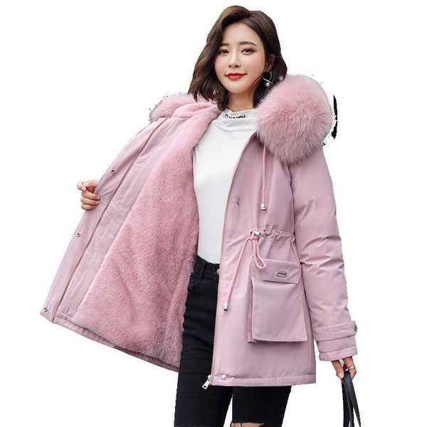 

plush down padded jacket 2021 new winter korean version of the big fur collar padded jacket parker short waist, Black