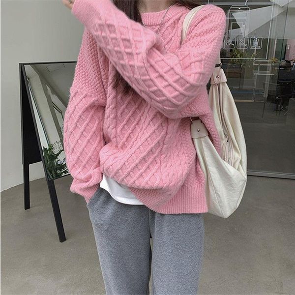 

large size sweater women's loose wear autumn and winter gentle wind thickened long round neck lazy wind sweater, White;black