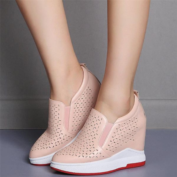 

boots summer platform pumps shoes women genuine leather wedges high heel ankle female round toe fashion sneakers casual, Black