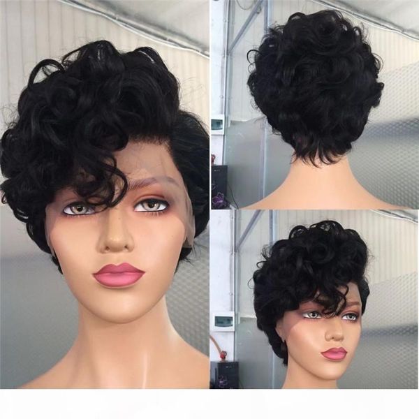 

10a grade pixie wigs virgin brazilian human hair lace closure wigs natural black short bob lace wigs 150% density, Black;brown