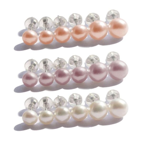 

3 pairs 925 sterling silver real freshwater pearl stud earrings kit white purple pink natural pearl stud earrings set, Golden;silver