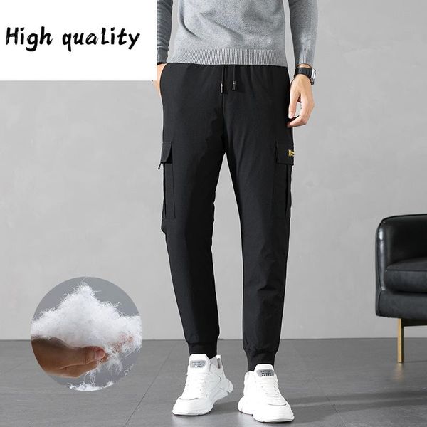 

winter new down pants men's slim fit youth korean white duck down warm pants men's casual outdoor thickening, Black