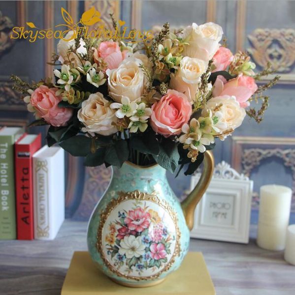 

real touch flowers 12 branches 7 rose 5 mini flowers silk artificial bouquet decoration for home/wedding