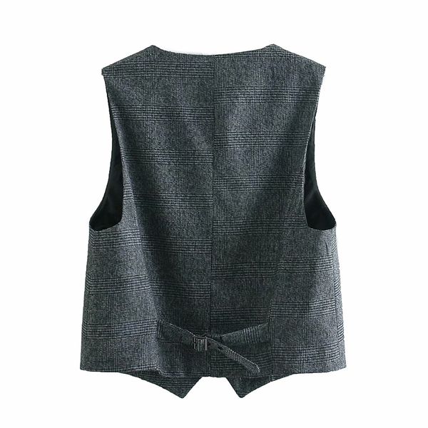 

2021 new womens blazer vest neck sleeveless single breasted female gray plaid ol style spring summer zuwa, Black;white