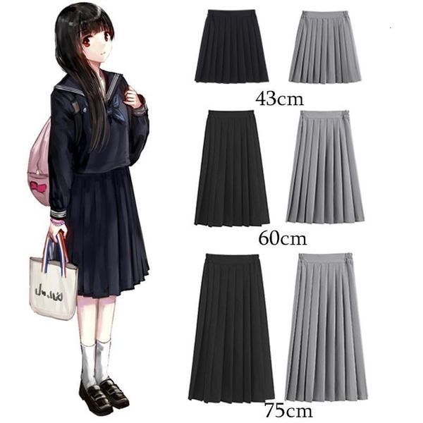 

женщины летняя высокая талия японский опрятный стиль юбка юбка высшая школа девушки jk костюм моряка униформа сплошной цвет плюс размер плис, Black