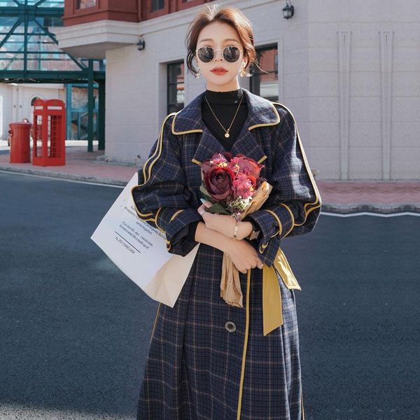 

plaid woolen coat women's mid-length 2021 autumn and winter new small popular temperament england style woolen coat, Black