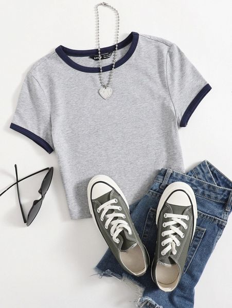 

round neck ringer tee 09jg#, White