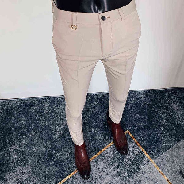 

spring summer mens casual slim dress pants streetwear suit pants men office pants all match ankle length trousers x220214, Black