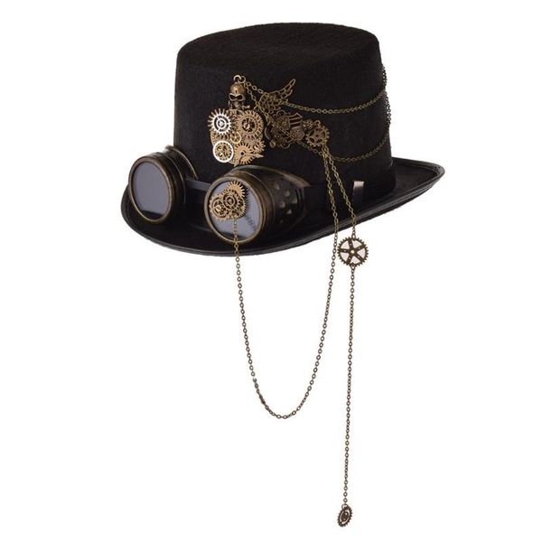 

wide brim hats black fedoras women steampunk gears men hat with goggles, Blue;gray