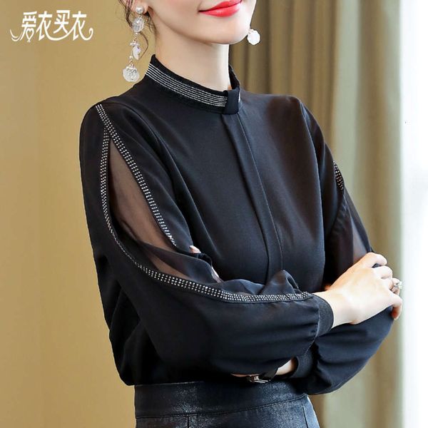 

love buy cloth autumn 2020 new clothing temperament stand collar base coat thin long sleeve chiffon women's fashion, White