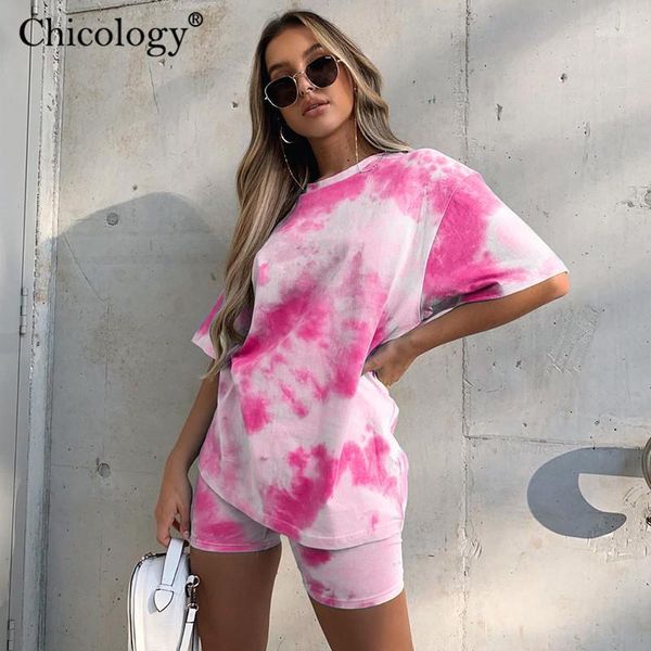 

chicology neon tie dye sportswear casual 2 two piece matching set women crop high waist shorts 2020 summer autumn clothes1, Gray
