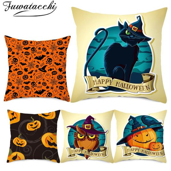 

fuwatacchi happy halloween cushion cover pumpkin printed pillows cover throw pillowcase for home sofa decorative pillows 45*45
