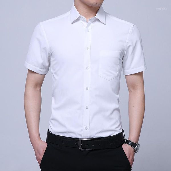

men shirts new short-sleeved shirt korean slim shirt tooling anti-wrinkle iron-solid color business men's clothing1, White;black