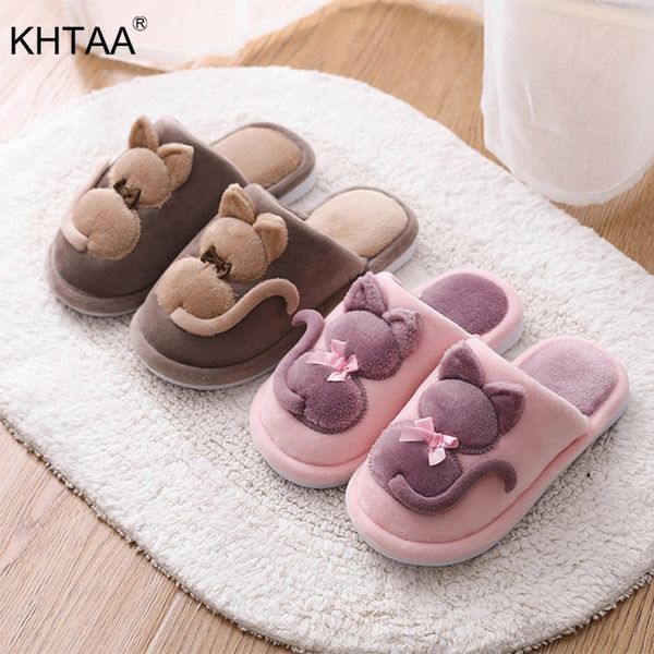 

winter flat home slippers cute cat women's soft plush furry women warm fluffy ladies female couple style woman shoes girls 201203, Black