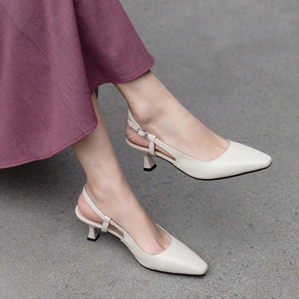 

pxelena 2021 spring summer women slingbacks genuine leather kitten high heels sandals ladies office party wedding shoes fashion, Black