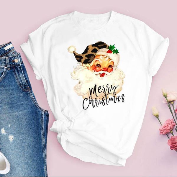 

tees for women print cartoon santa claus leopard merry christmas ladies clothes lady clothing female t shirt t-shirt, White
