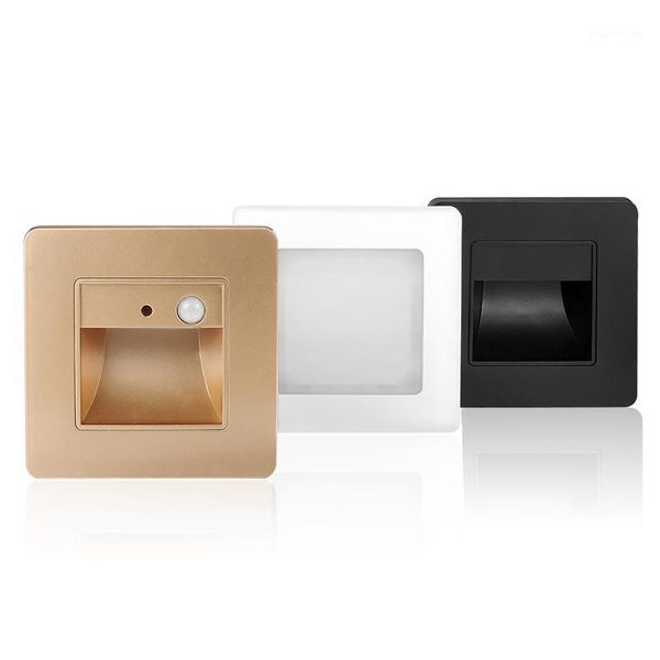 

4x ressessed in led pir motion sensor stair wall lamp 220v 230v step lamp gold/white/black night light for indoor lighting1