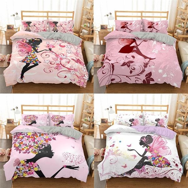 Zeimon desenhos animados conjuntos de cama 3d conjunto de cobertura de edredão flores meninas colilas cobre pillowcase king size king size kitclothes para casa decoração 201021