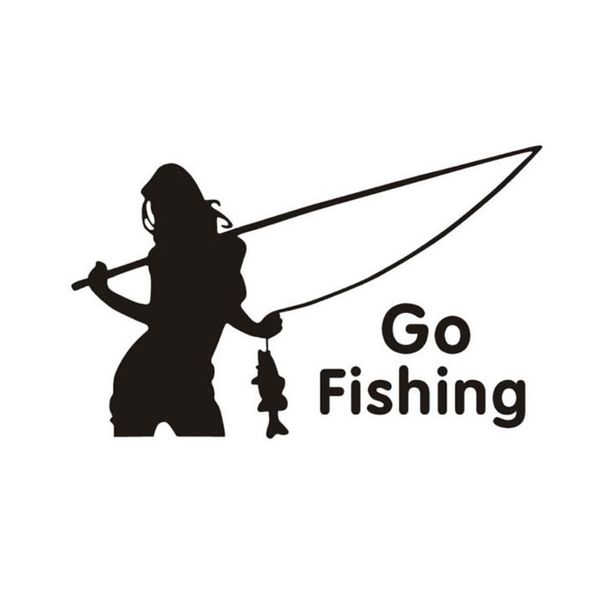

16,8 см * 10,9см go go fishing женщина рыба наклейки наклейки винил s9-0002