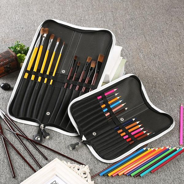 

big and small white color canvas pencil case folding zipper bag for brush1