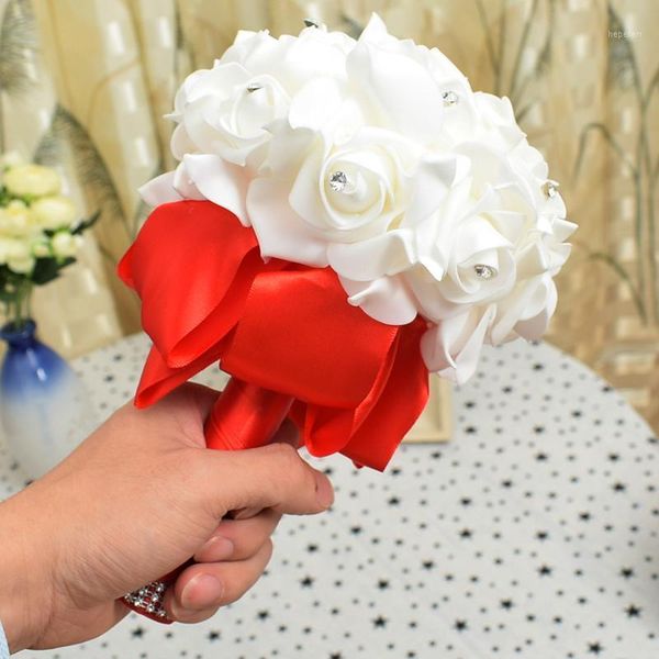 

bridal wedding bouquet foam artificial handmade flower gift artificial flowers hand bouquet rose bride wedding supplies1