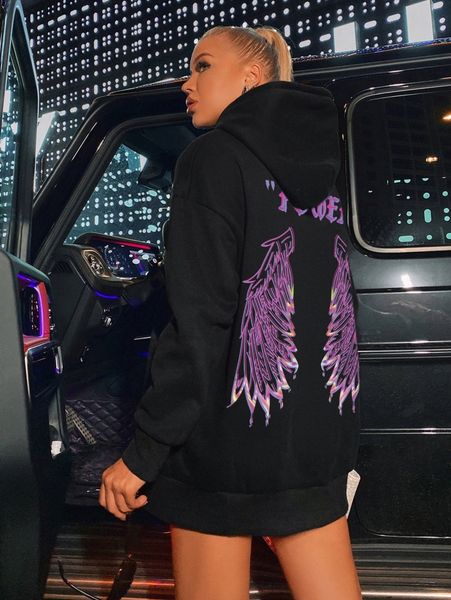 

letter and wings print thermal lined hoodie u78v#, White;black