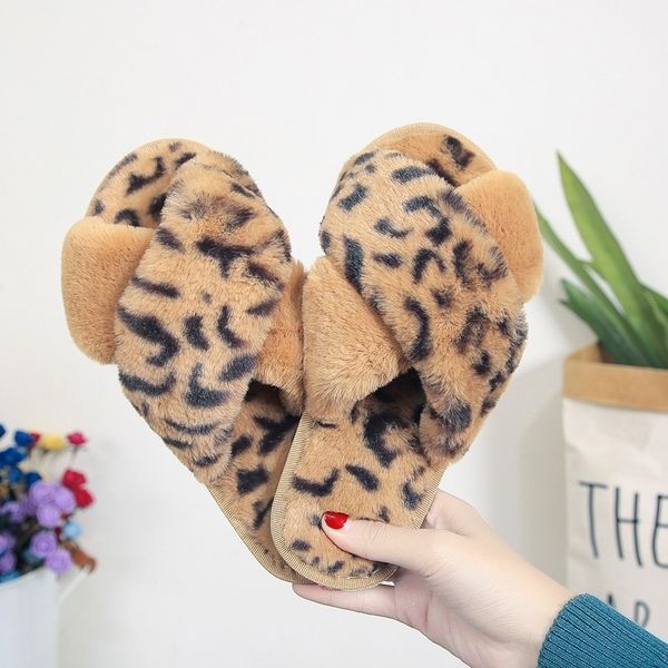 

women cross-tied slippers leopard fur slides winter slippers home outside sandals fashion warm ladies soft shoes y201026, Black