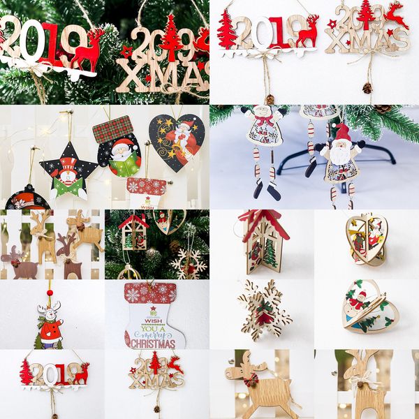 

santa claus snowflake natural wood christmas ornaments 2019 pendant hanging gifts xmas tree decor home party decorationsoutlet46ms