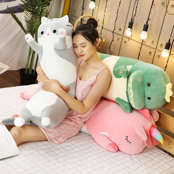 

1pc 70/90/120cm cartoon animal dinosaur unicorn cat plush toys stuffed soft long sleeping pillow dolls children birthday gift y200723