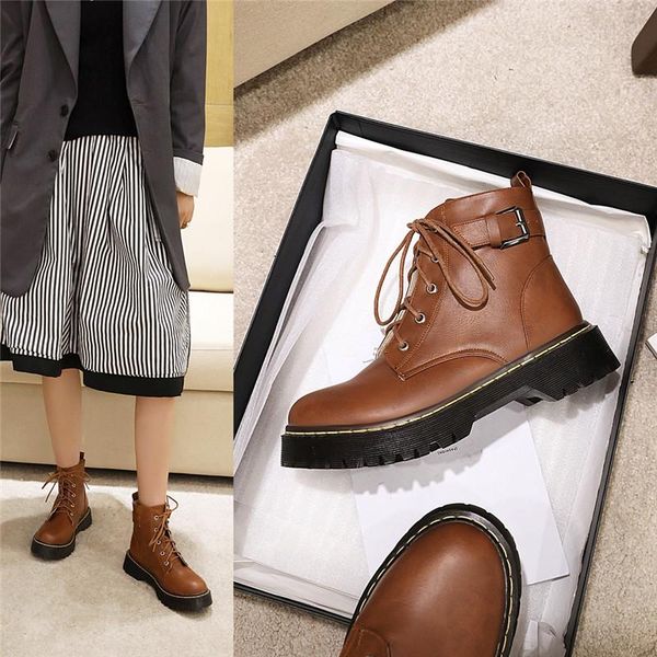 

boots ymechic spring autumn lace up biker combat for women black brown chunky heels woman shoes bootie ankle motorcycle