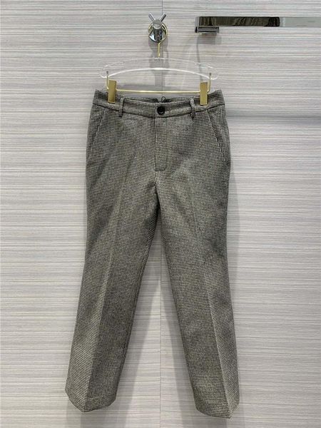 

wool blended long pants 2021 early spring women new retro literary wild houndstooth straight-leg trousers, Black;white