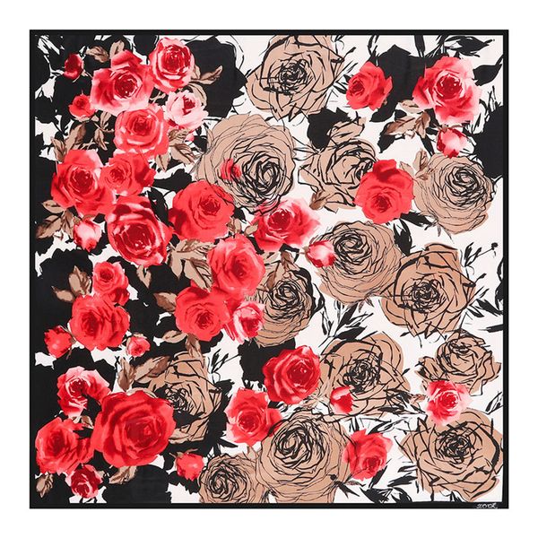 

new twill silk scarf women rose flower printing square scarves fashion wrap female foulard large hijab shawl neckerchief 130*130cm, Blue;gray