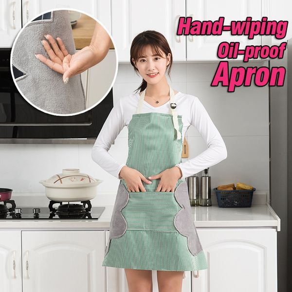 

household waterproof hand-wiping kitchen apron towel stripes plaid adjustment anti-fouling oil-proof home aprons kitchen work yl0200