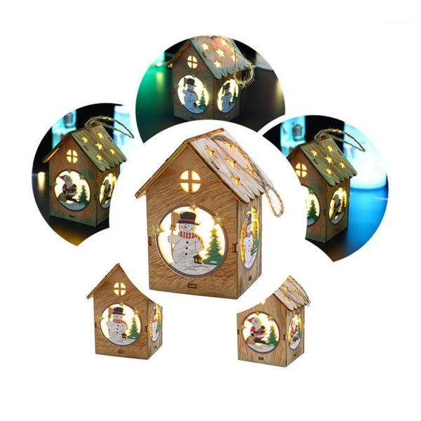 

christmas decorations led light wooden cabin decoration diy luminous creative house cottage for home year hanging decor #251