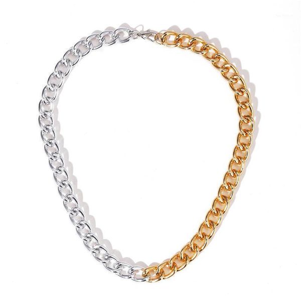 

2020 fashion gold silvery color asymmetric chain necklaces mixed thick chain link choker necklaces for the new year gift1, Golden;silver