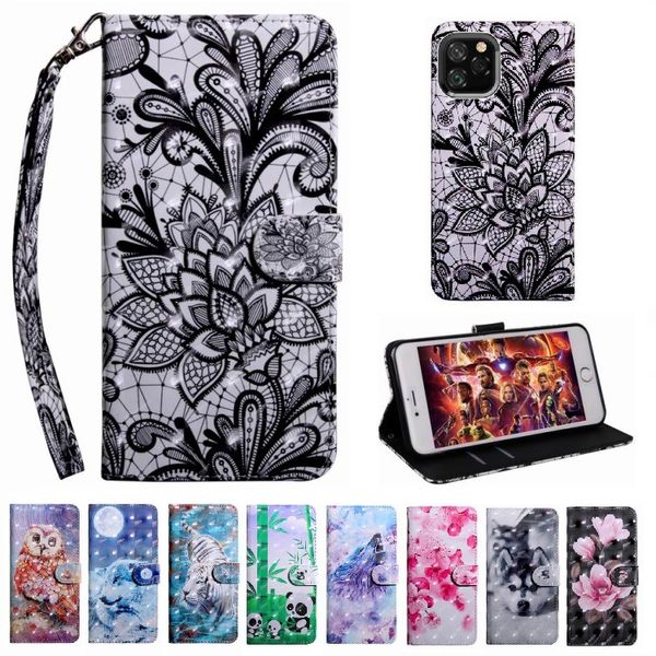 

new fashion lace flower animal owl imprinted flip leather wallet case for iphone 12 11 pro max x xr xs max 6 7 8 plus