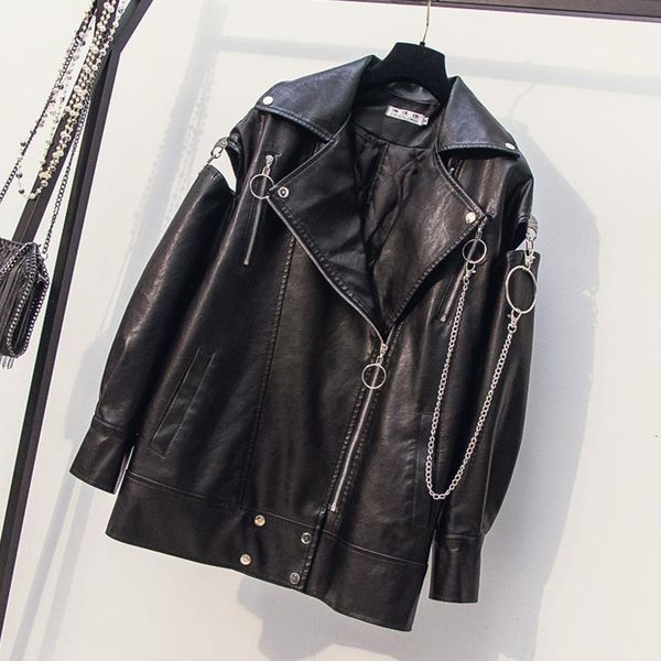 

women's leather & faux plus size 5xl windbreaker loose trench coat women / men autumn winter shoulderless jacket, Black